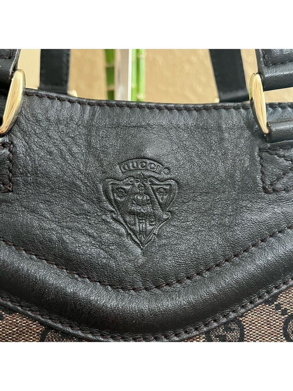 GUCCI GG BROWN CANVAS CREST TOTE - Picture 3 of 15